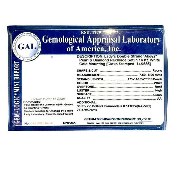 Diamond Akoya Pearl Necklace 8 mm 14k Gold 2-Strand Certified $9,750 010928 - Picture 8 of 8